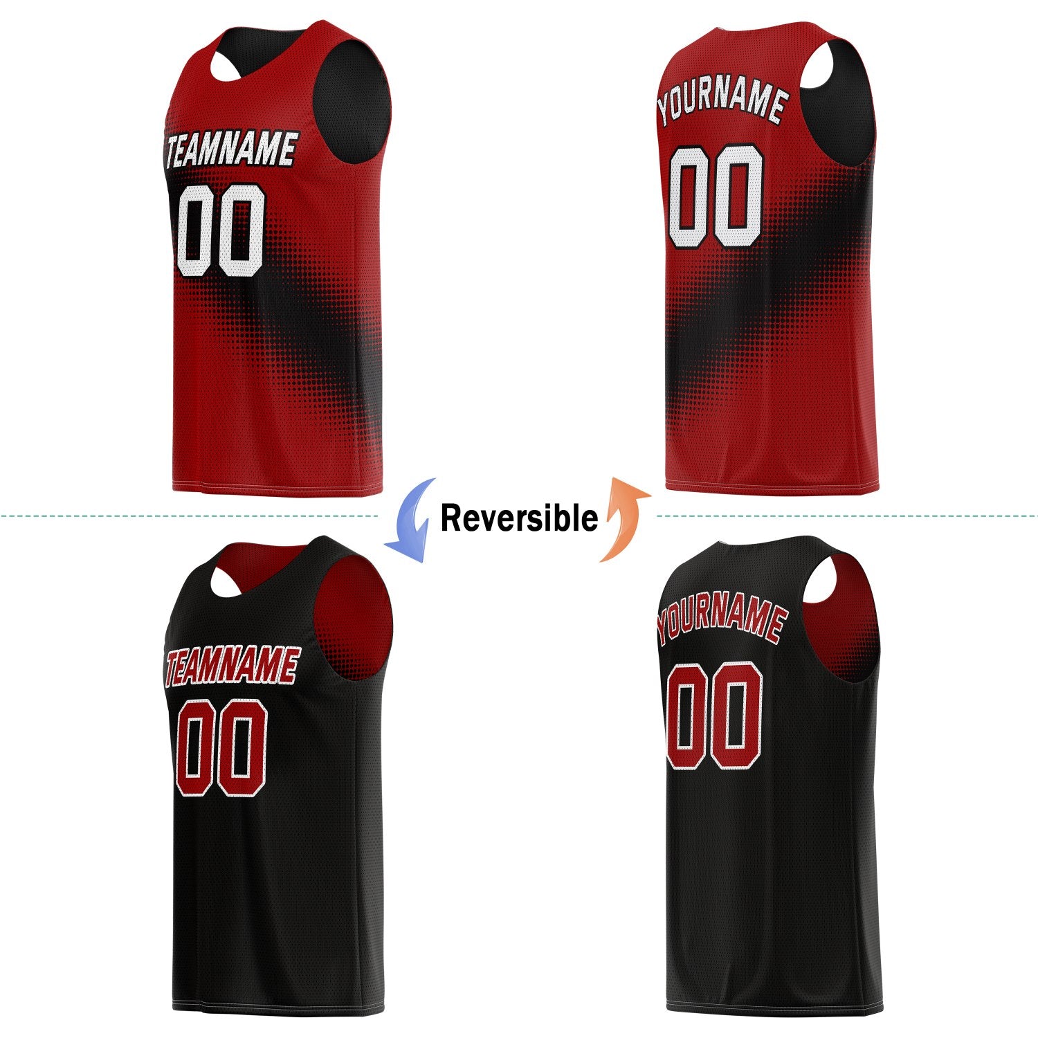 Custom Reversible Basketball Jersey for Individuals & Teams – Red Black Dot Gradient | Vosoli