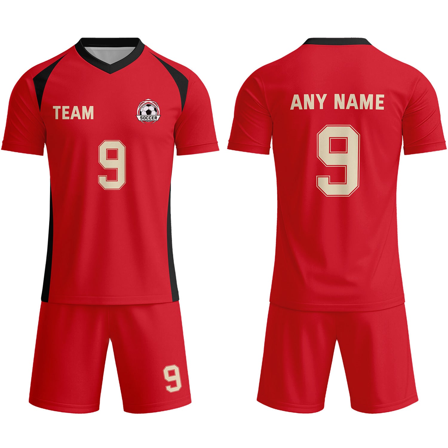 Custom Red & Black-Gold Soccer Uniform Set - Personalized Team Name & Number | Vosoli