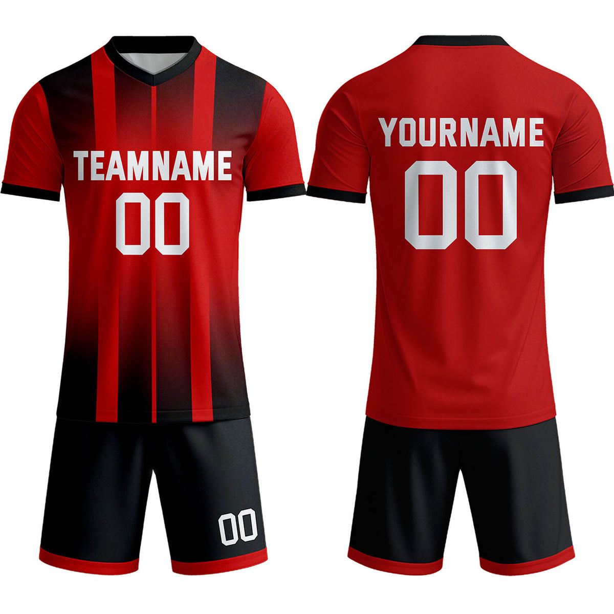 Custom Red &amp; Black Gradient Soccer Uniform Set for Teams &amp; Individuals | Vosoli