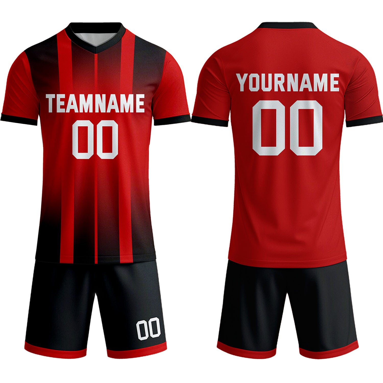 Custom Red & Black Gradient Soccer Uniform Set for Teams & Individuals | Vosoli