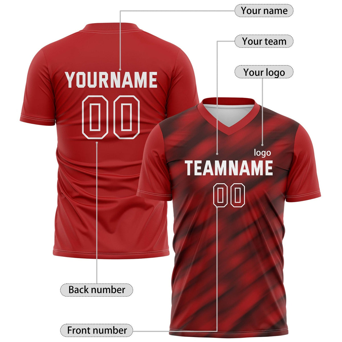 Custom Red & Black Gradient Stripe Soccer Jersey for Teams & Individuals | Vosoli