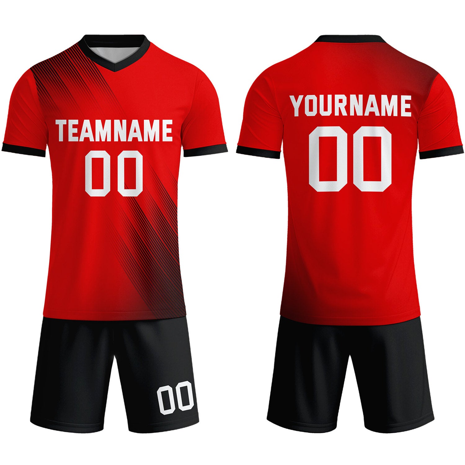 Custom Red & Black Stripe Soccer Uniform Set for Teams & Individuals | Vosoli