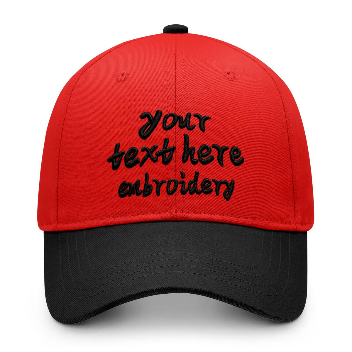 Vosoli Red Black Two-Tone Baseball Cap - Unisex Custom 3D Embroidery or Print