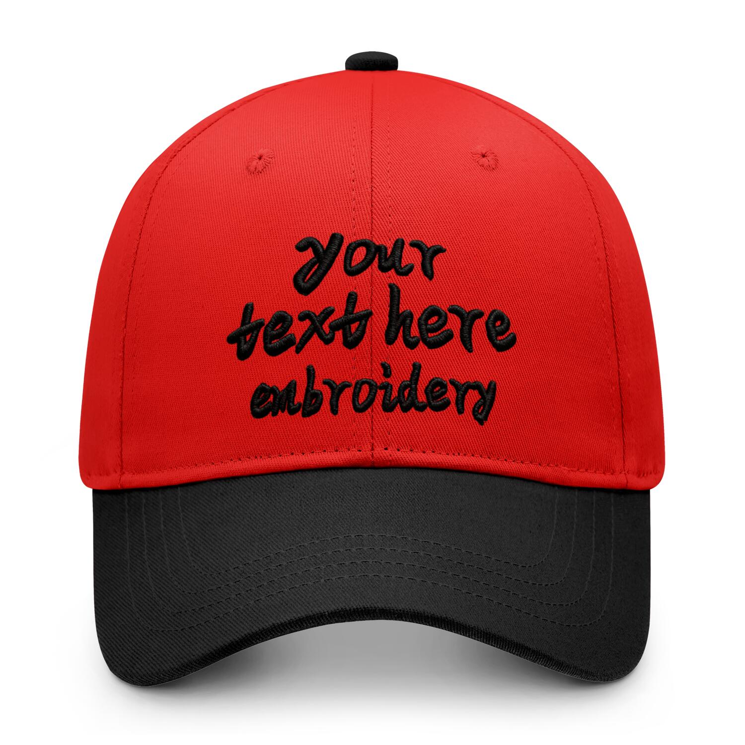 Vosoli Red Black Two-Tone Baseball Cap - Unisex Custom 3D Embroidery or Print