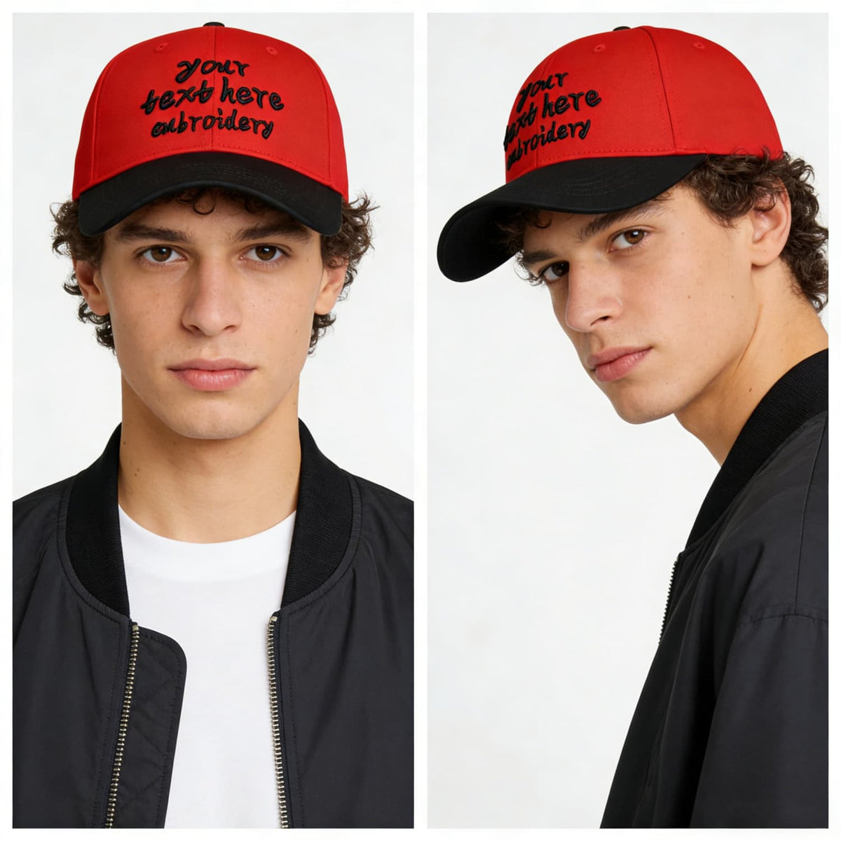 Vosoli Red Black Two-Tone Baseball Cap - Unisex Custom 3D Embroidery or Print