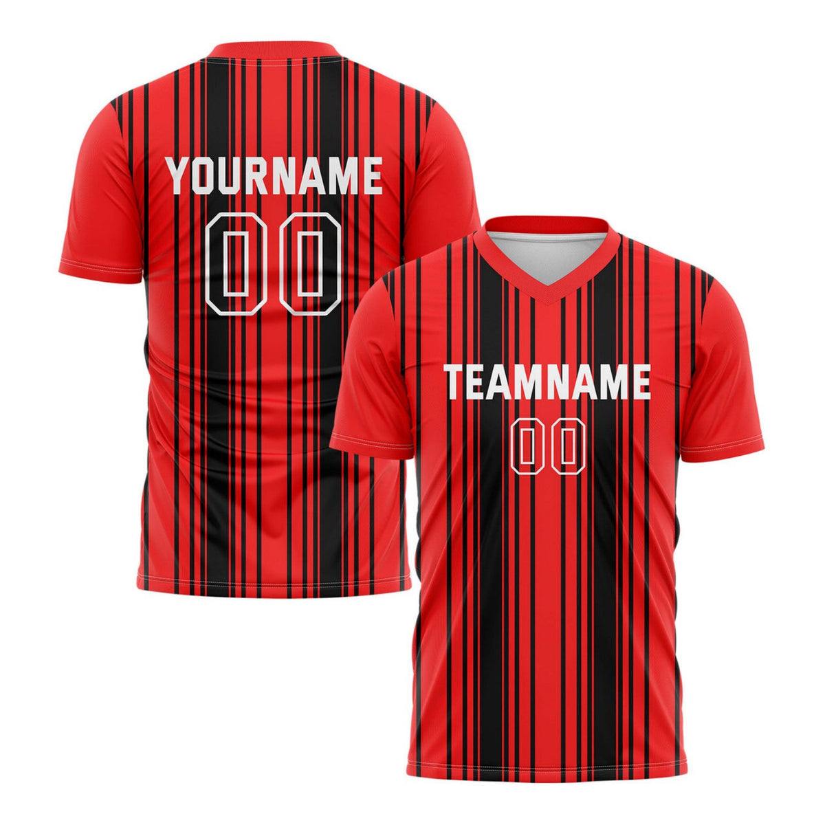 Custom Red &amp; Black Vertical Stripe Soccer Jersey for Teams &amp; Individuals | Vosoli