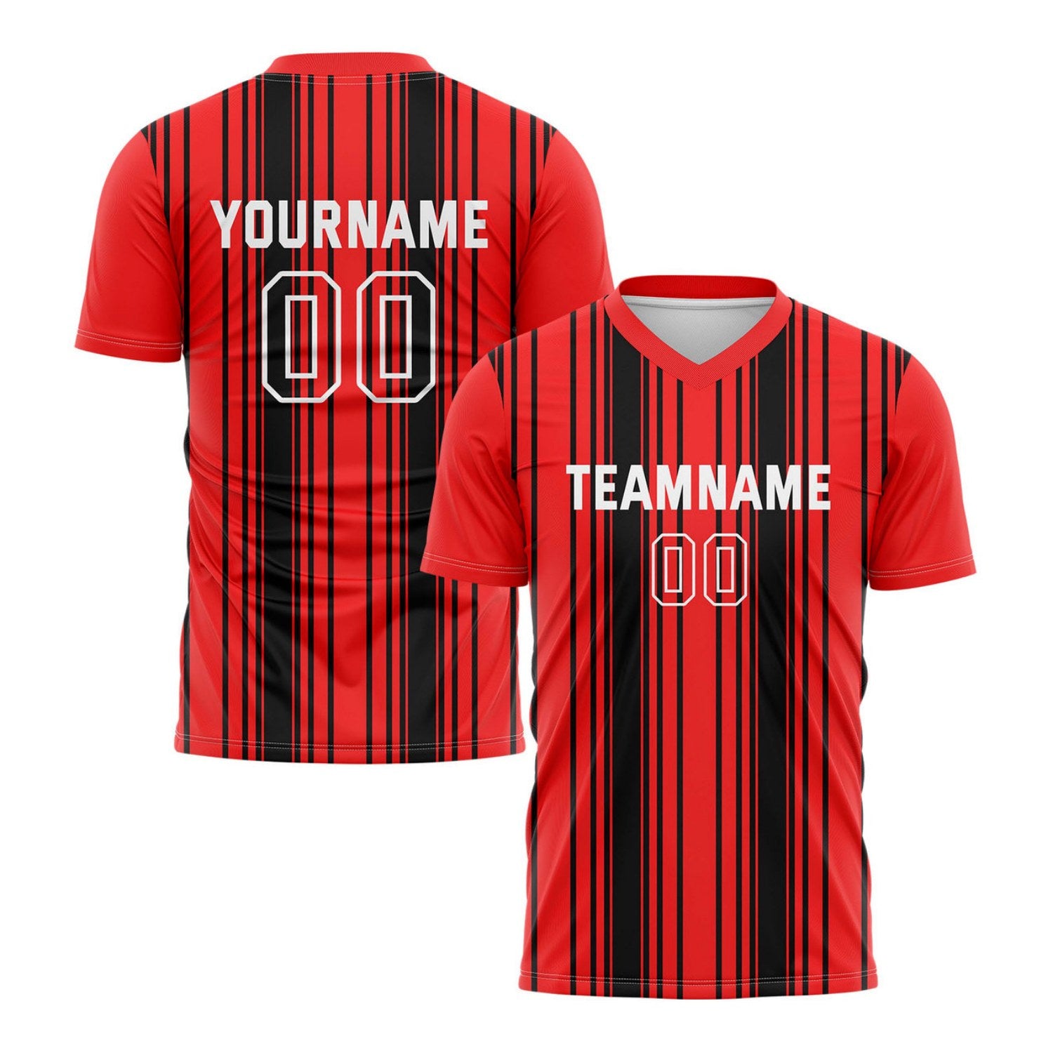 Custom Red & Black Vertical Stripe Soccer Jersey for Teams & Individuals | Vosoli