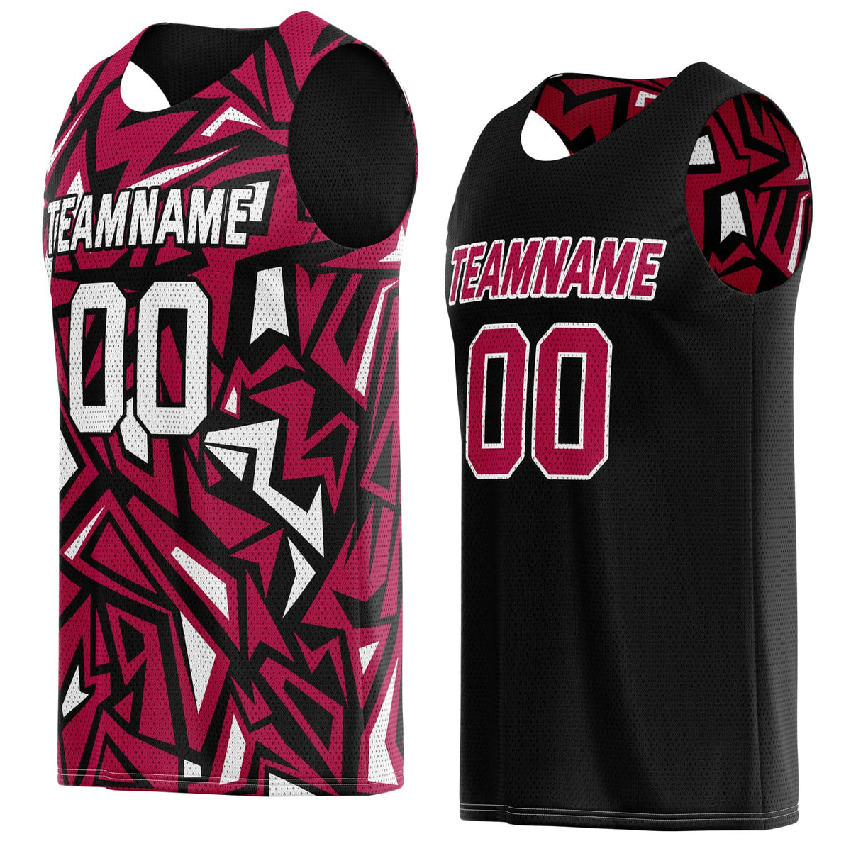 Custom Reversible Basketball Jersey for Individuals &amp; Teams – Red Black White Abstract Geo | Vosoli