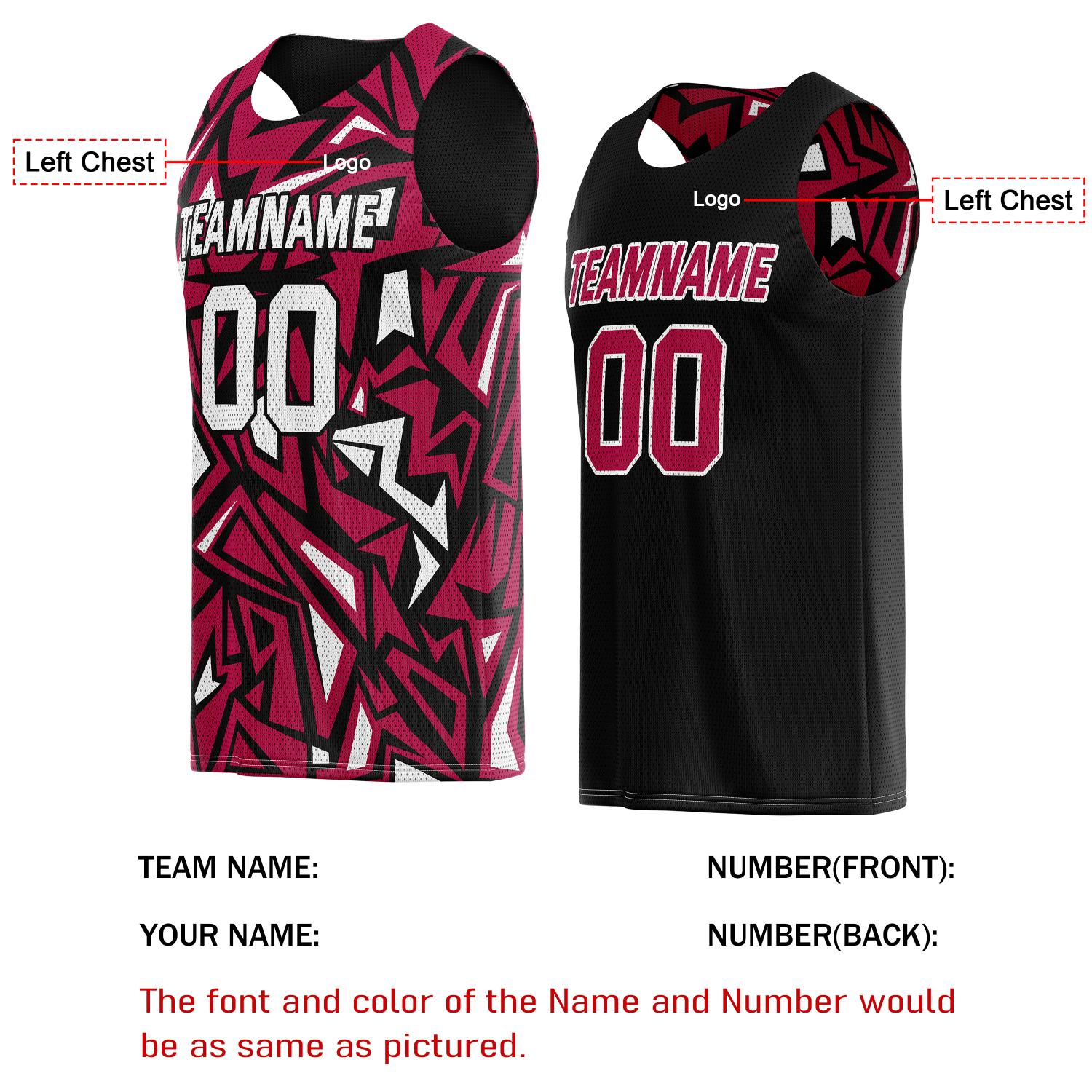 Custom Reversible Basketball Jersey for Individuals & Teams – Red Black White Abstract Geo | Vosoli