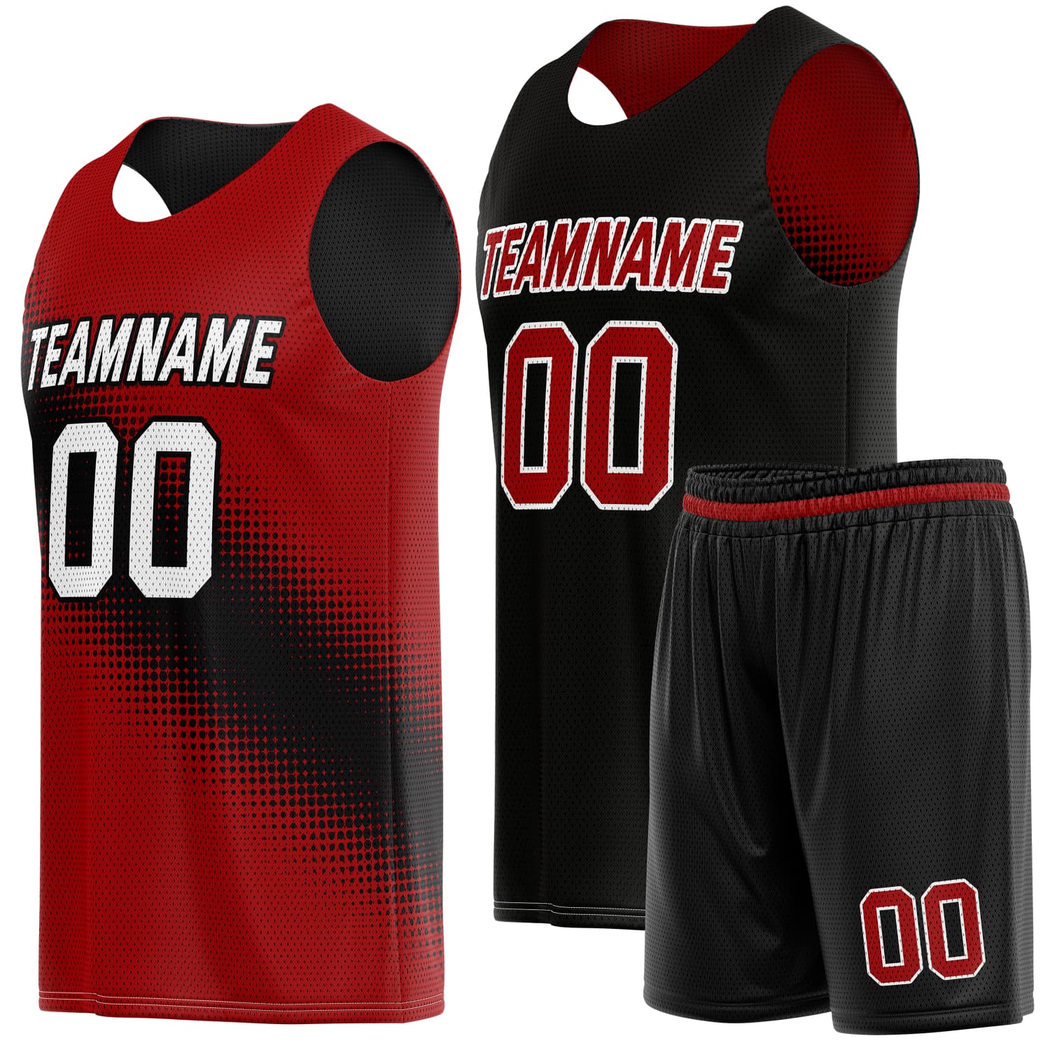 Custom Reversible Basketball Jersey & Shorts Set for Individuals & Teams – Red Black White Dot Gradient | Vosoli