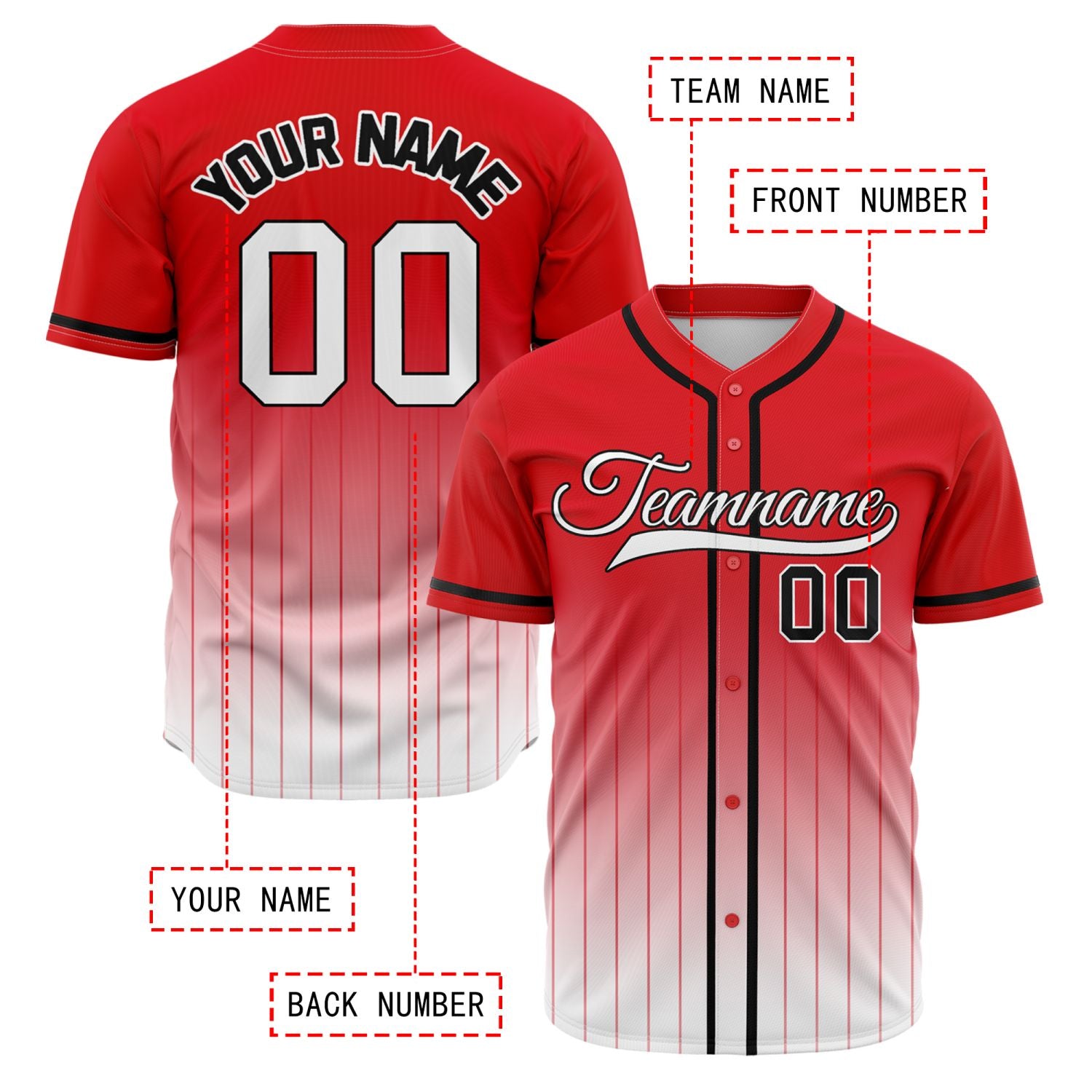 VOSOLI Pro-Ignite Red & Black Gradient Pinstripe Baseball Jersey