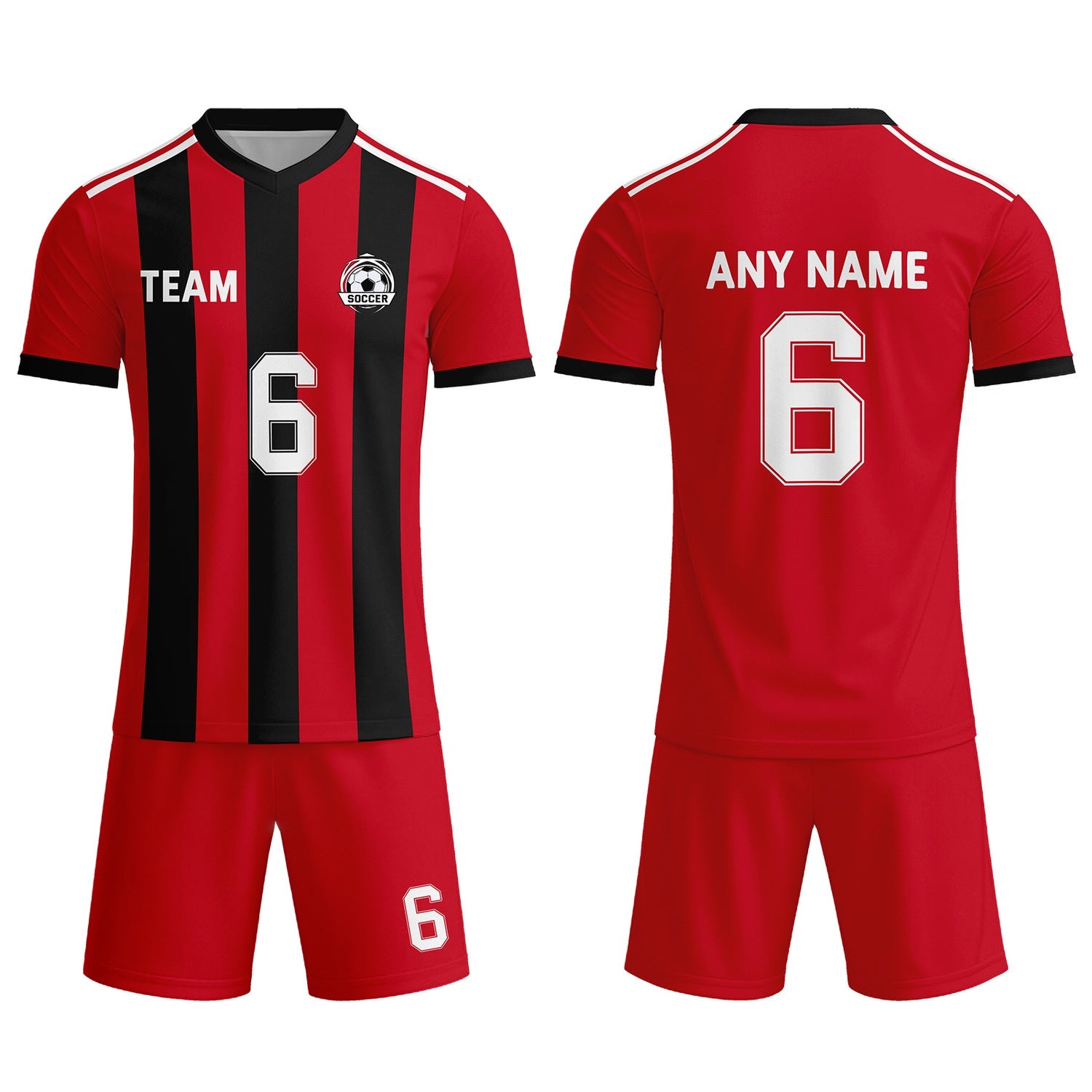 Custom Red & Black-White Striped Soccer Uniform Set for Teams & Individuals | Vosoli