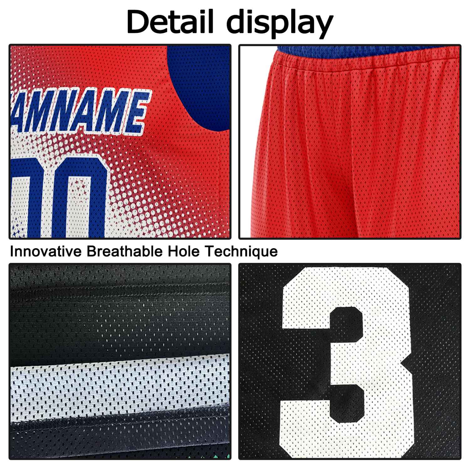 Custom Reversible Basketball Jersey & Shorts Set for Individuals & Teams – Red Blue White Dot Gradient | Vosoli