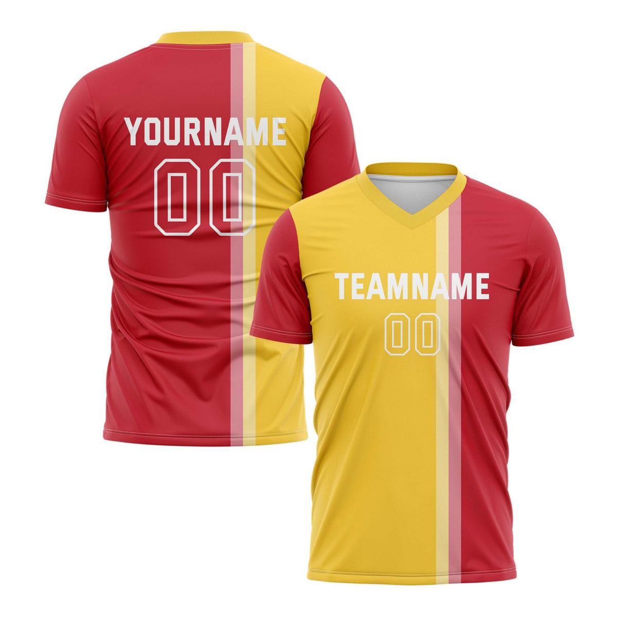 Custom Red &amp; Gold Split Stripe Soccer Jersey for Teams &amp; Individuals | Vosoli