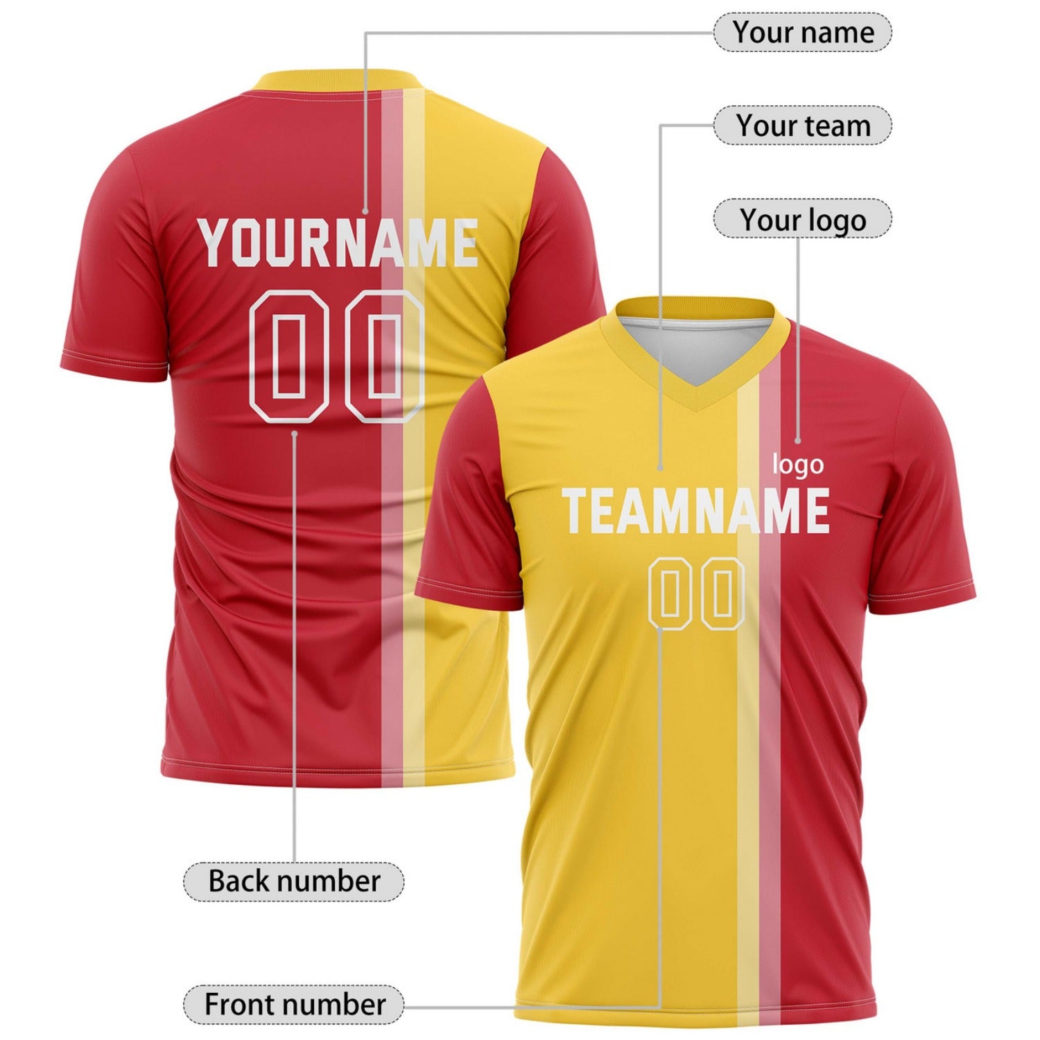 Custom Red & Gold Split Stripe Soccer Jersey for Teams & Individuals | Vosoli