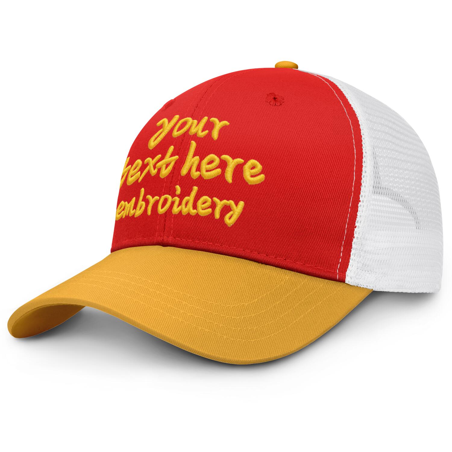 Vosoli Red & Gold Two-Tone Baseball Trucker Hat - Unisex Custom 3D Embroidery or Print