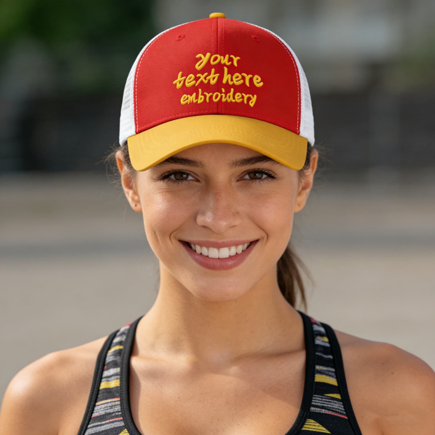 Vosoli Red & Gold Two-Tone Baseball Trucker Hat - Unisex Custom 3D Embroidery or Print