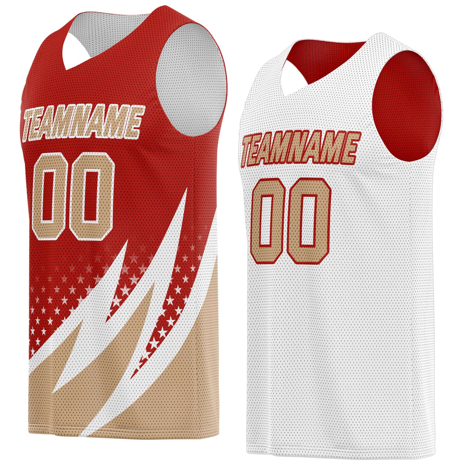 Custom Reversible Basketball Jersey for Individuals & Teams – Red Gold White Star Stripe | Vosoli