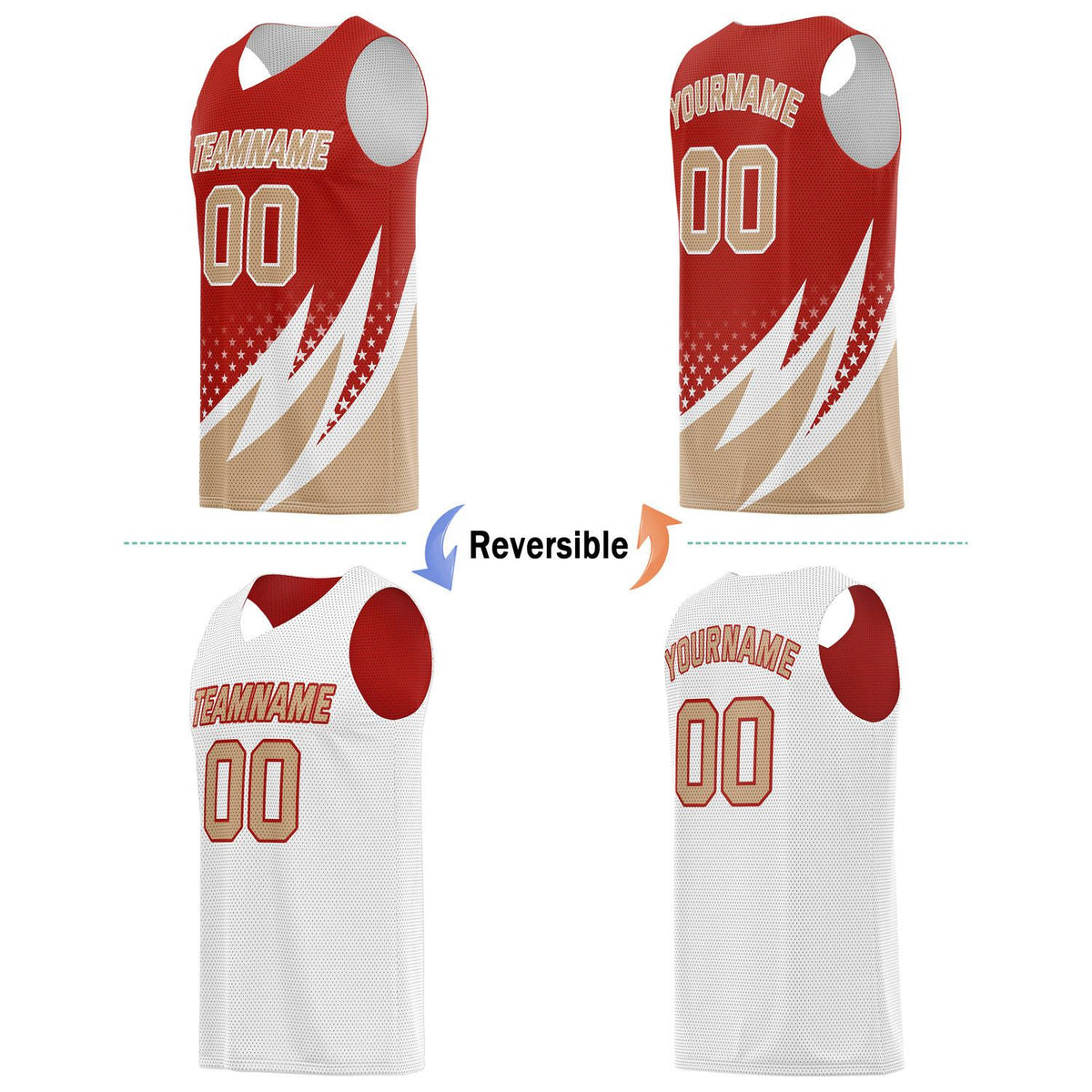 Custom Reversible Basketball Jersey for Individuals & Teams – Red Gold White Star Stripe | Vosoli