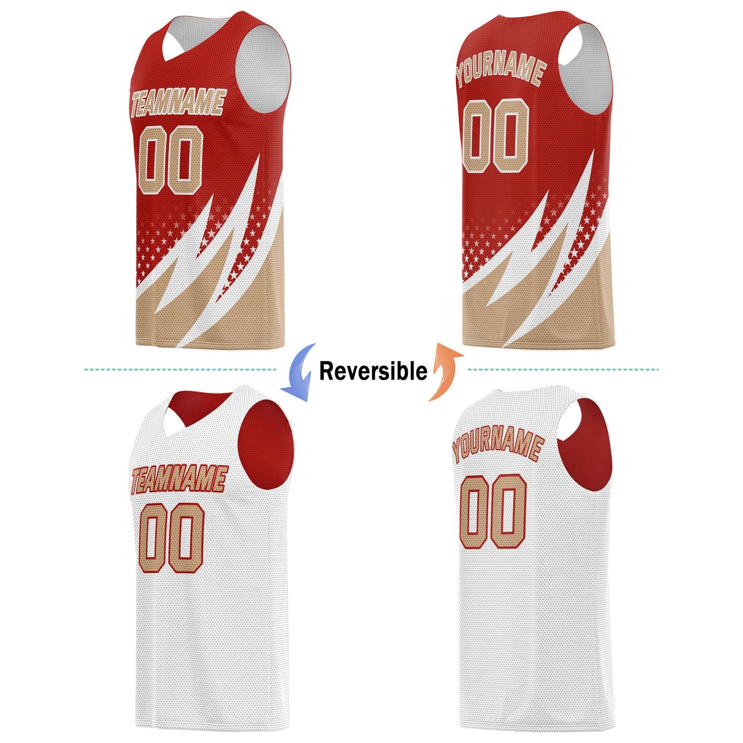 Custom Reversible Basketball Jersey for Individuals & Teams – Red Gold White Star Stripe | Vosoli