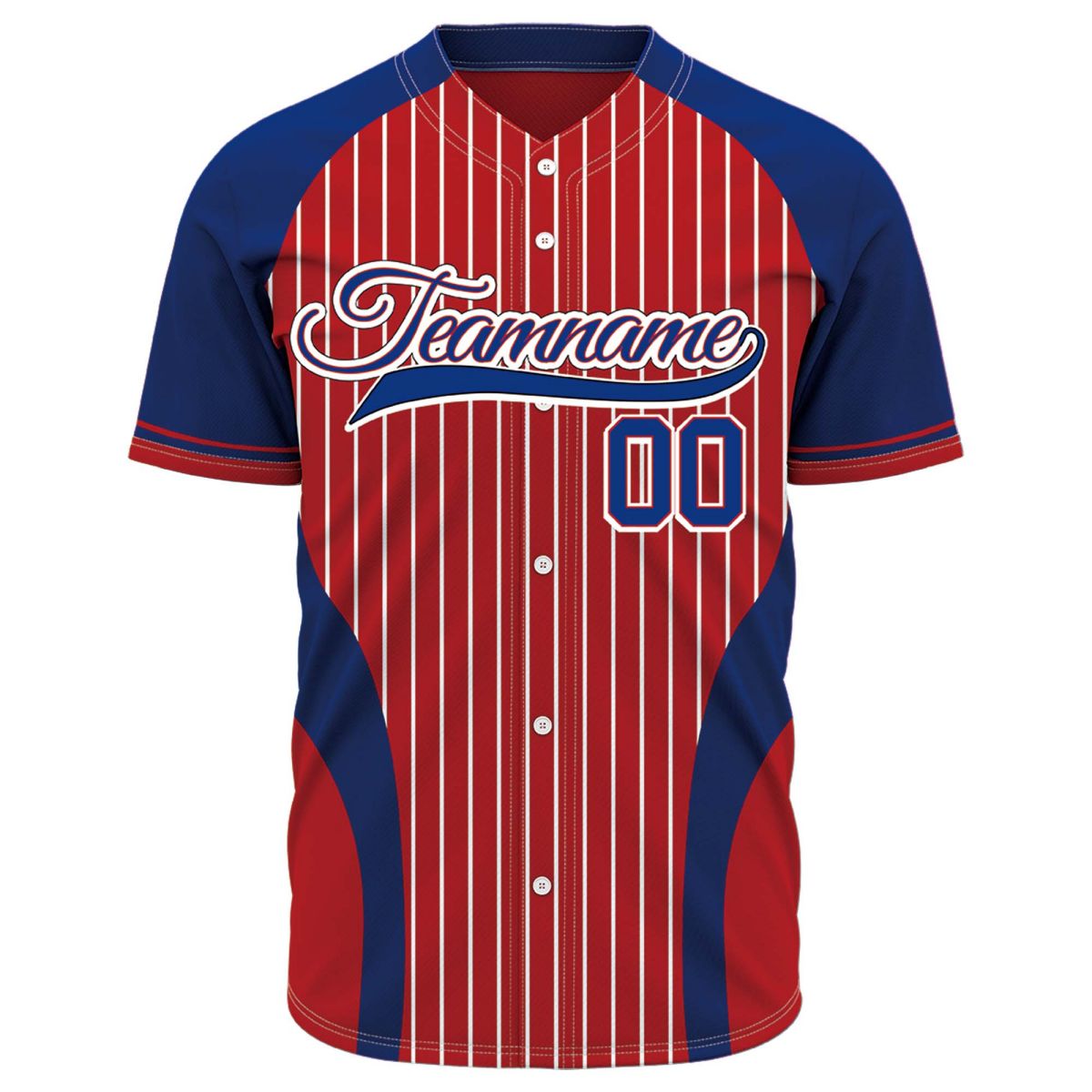 VOSOLI Custom Red & Navy Blue Pinstripe Baseball Jersey - Sublimated Classic Uniform