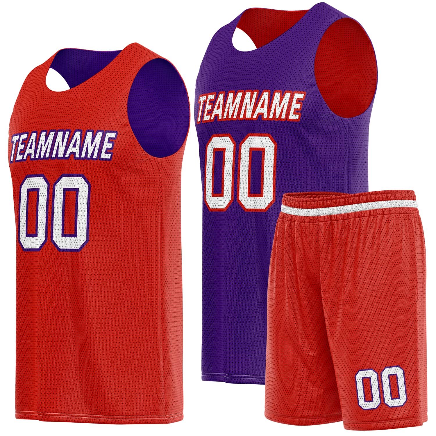 Custom Reversible Basketball Jersey & Shorts Set for Individuals & Teams – Red Purple White | Vosoli