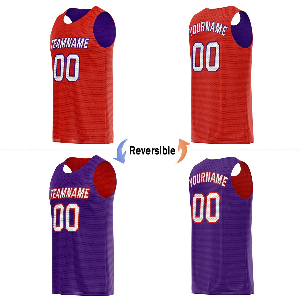 Custom Reversible Basketball Jersey & Shorts Set for Individuals & Teams – Red Purple White | Vosoli