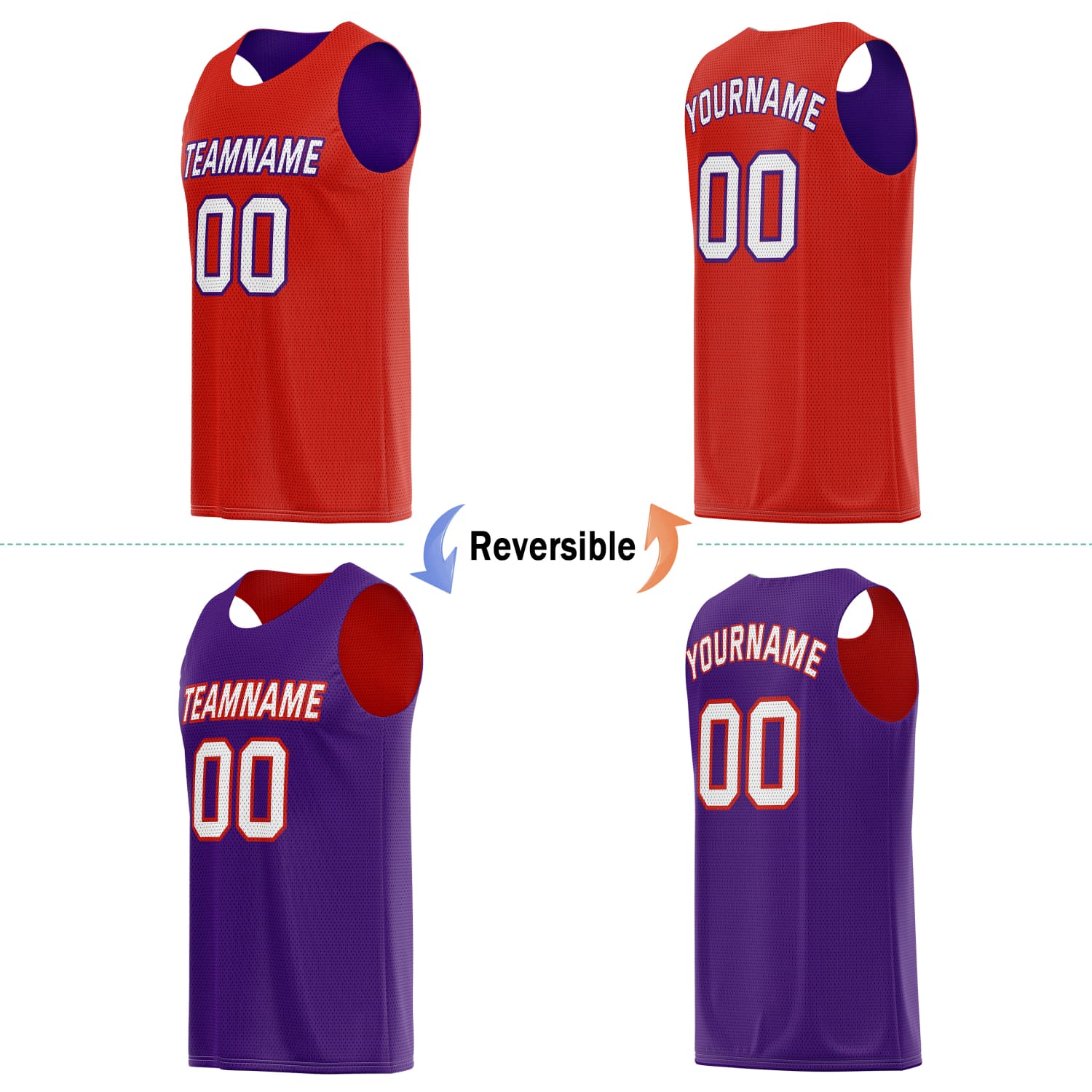 Custom Reversible Basketball Jersey & Shorts Set for Individuals & Teams – Red Purple White | Vosoli
