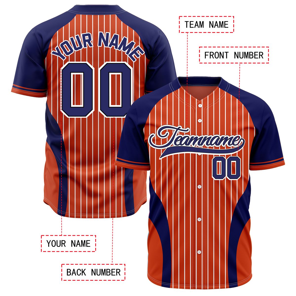 VOSOLI Custom Red & Royal Blue Pinstripe Baseball Jersey - Sublimated Team Gear