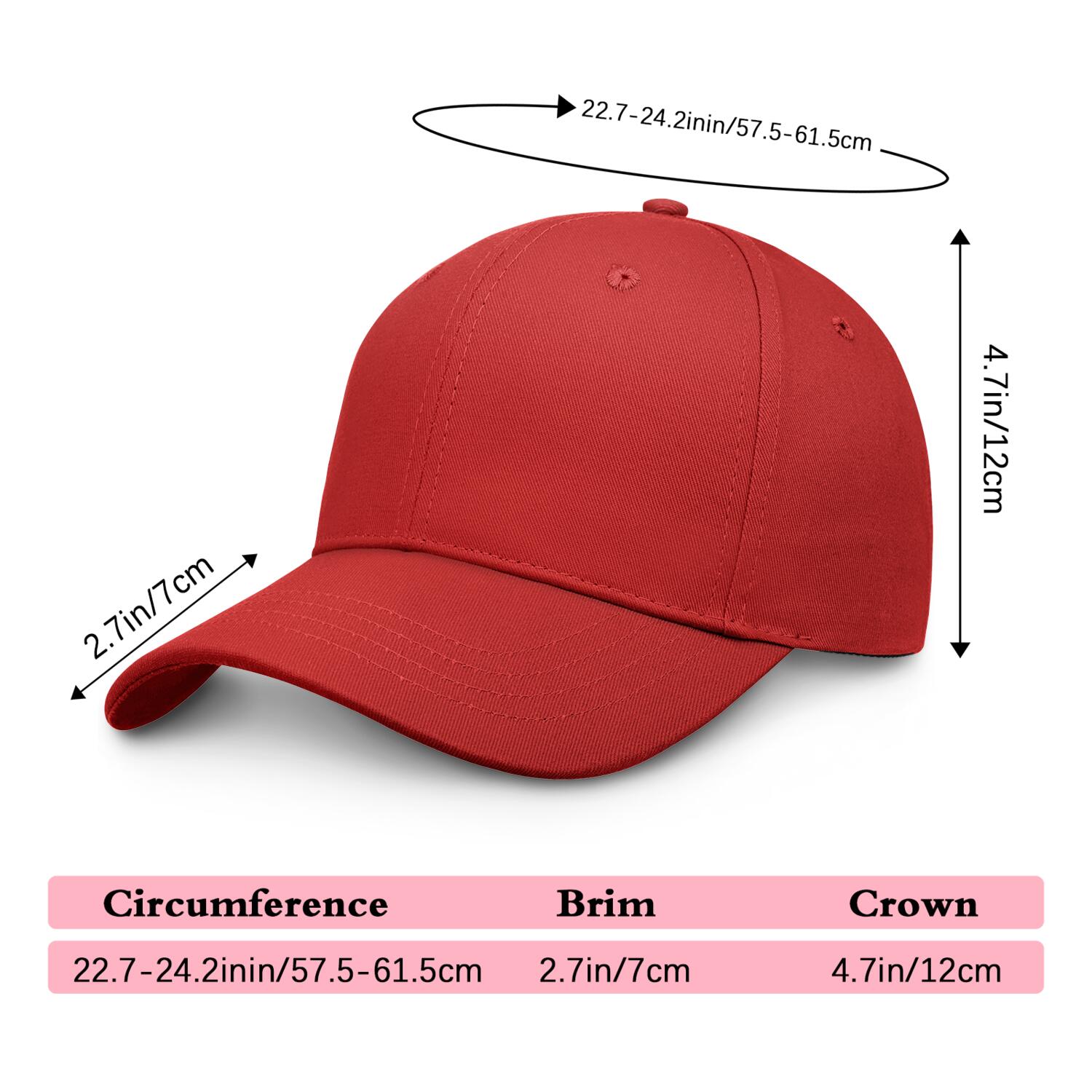 Vosoli Red Solid Baseball Cap - Unisex Custom 3D Embroidery or Print