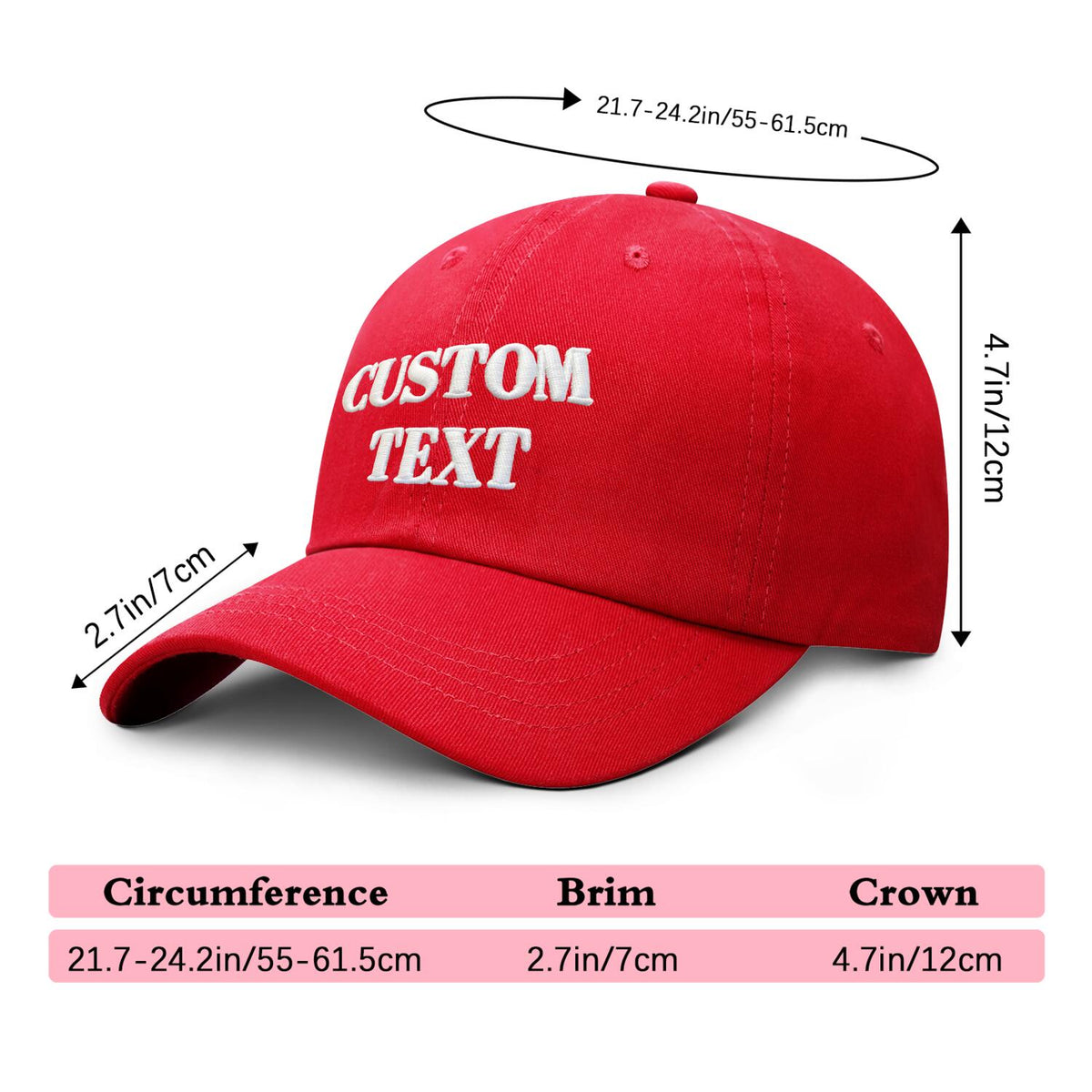 Vosoli Red Unisex Baseball Cap - Personal & Team Custom 3D Embroidery or Print Hat