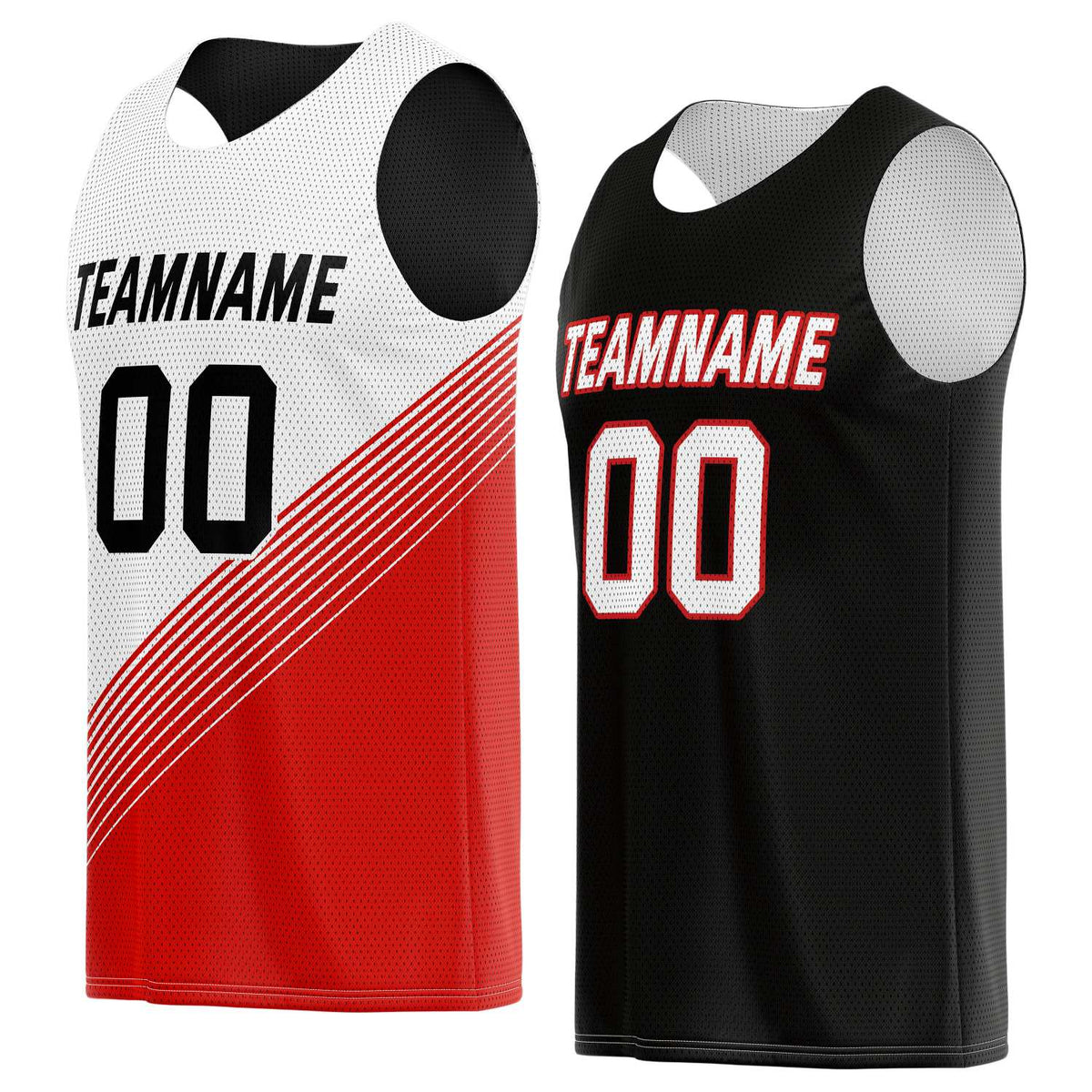 Custom Reversible Basketball Jersey for Individuals &amp; Teams – Red White Black Diagonal Stripe | Vosoli
