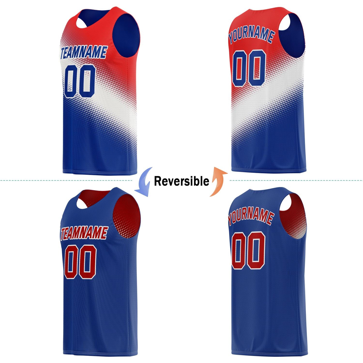 Custom Reversible Basketball Jersey for Individuals & Teams – Red, White & Blue | Vosoli