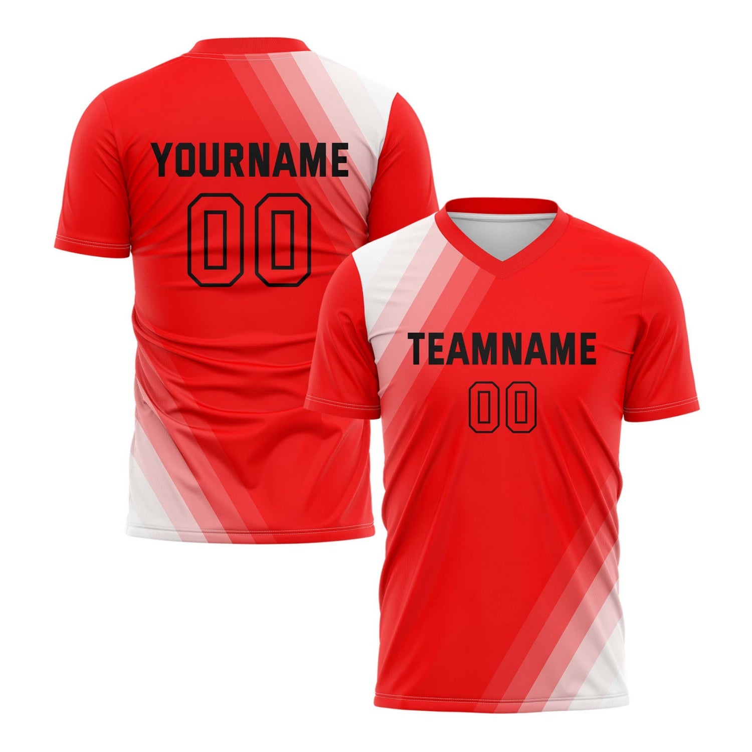 Custom Red & White Diagonal Stripe Soccer Jersey for Teams & Individuals | Vosoli