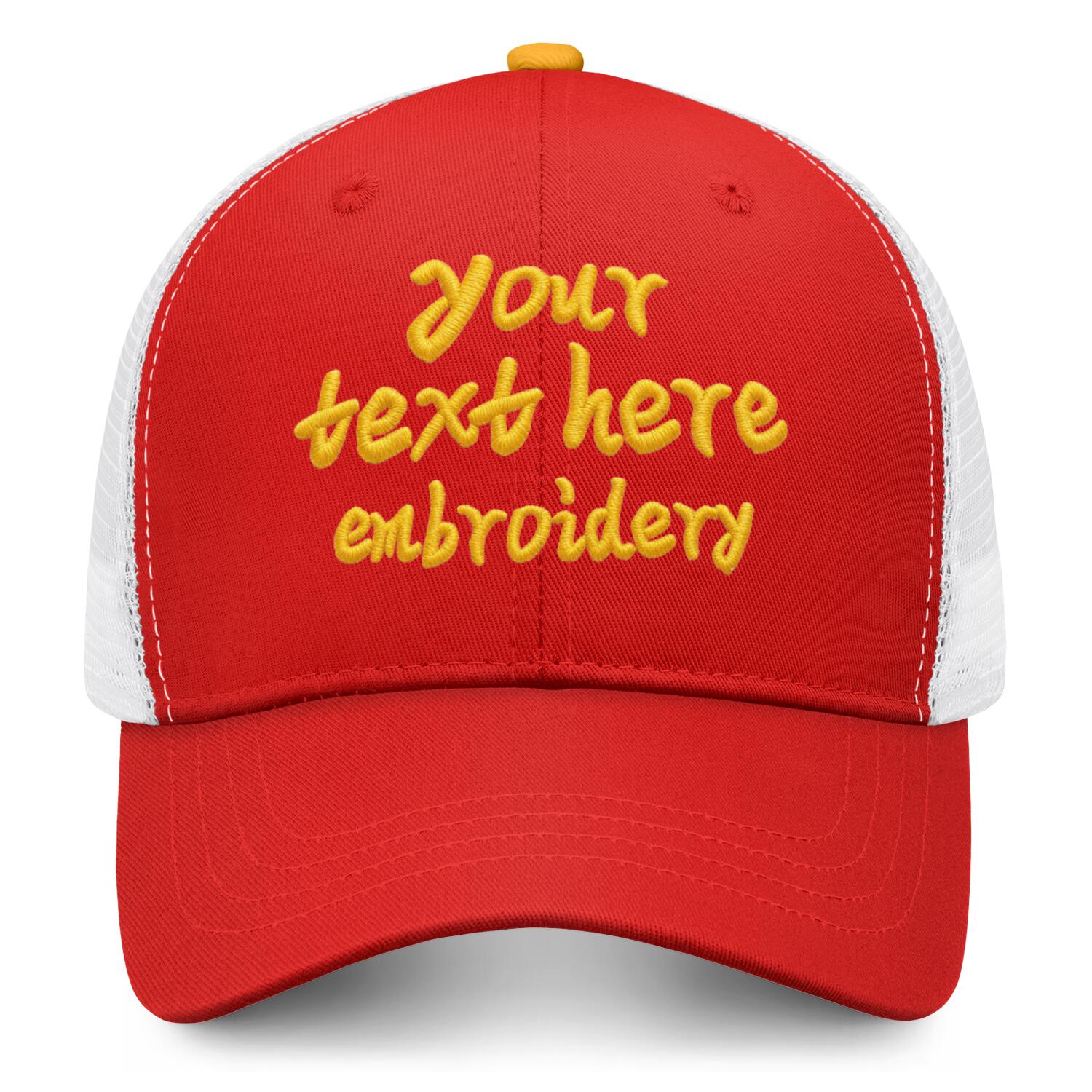 Vosoli Red & White Mesh-Back Trucker Cap - Unisex Personal & Team Custom 3D Embroidery or Print Hat