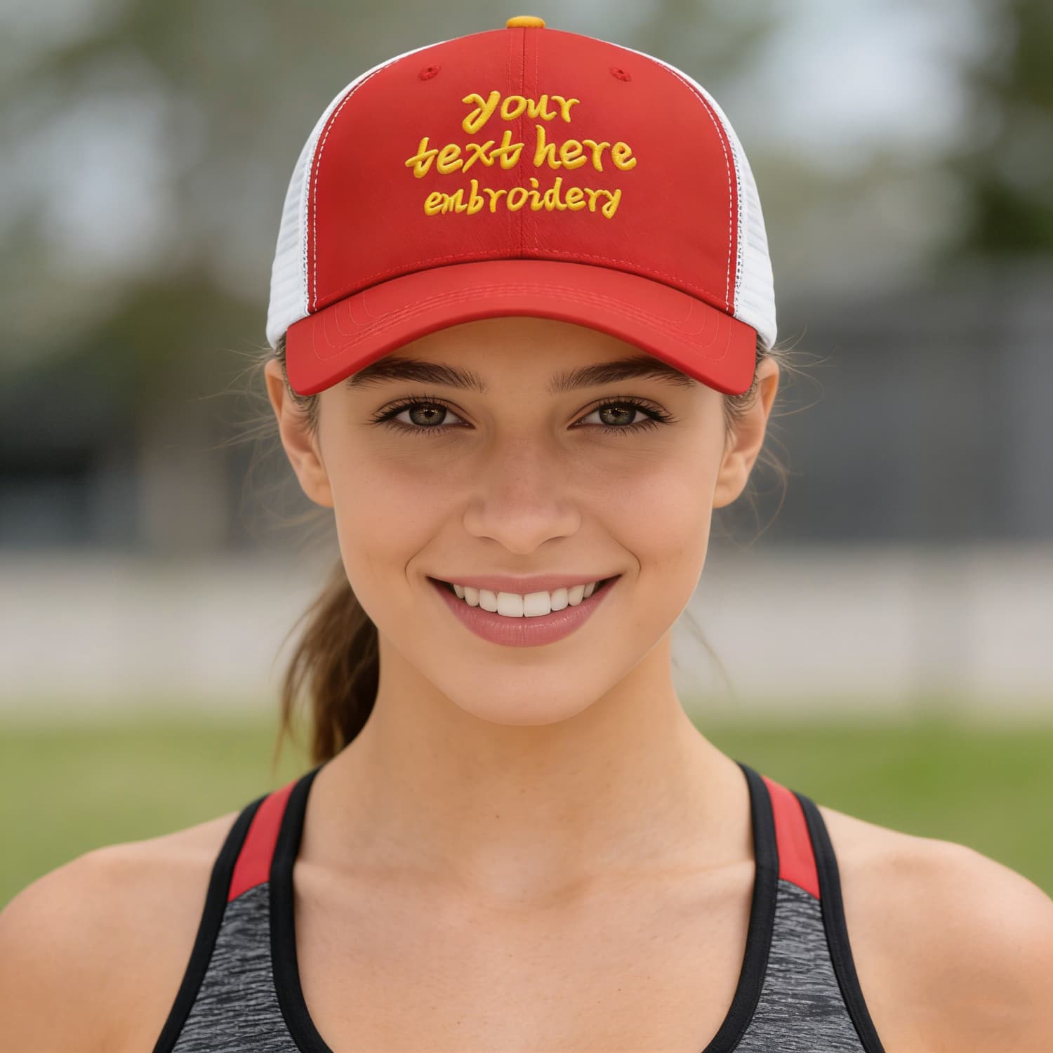 Vosoli Red & White Mesh-Back Trucker Cap - Unisex Personal & Team Custom 3D Embroidery or Print Hat