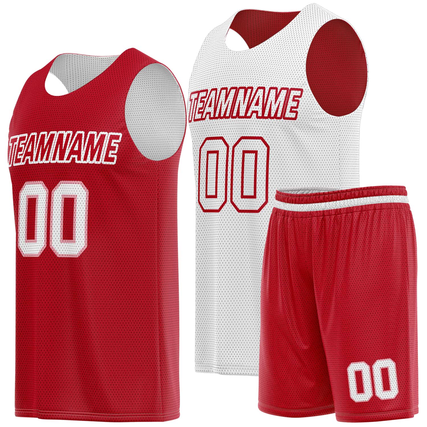 Custom Reversible Basketball Jersey & Shorts Set for Individuals & Teams – Red White | Vosoli