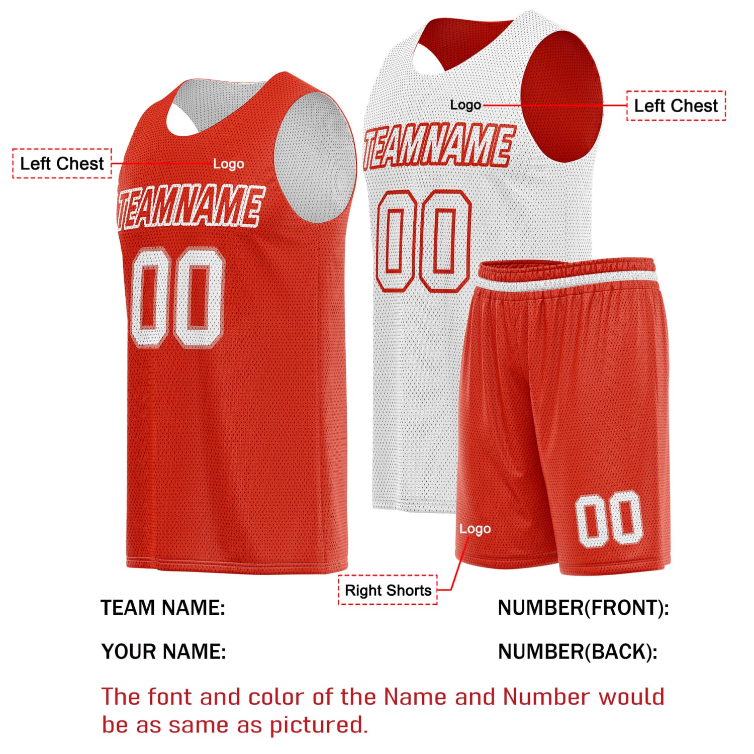 Custom Reversible Basketball Jersey & Shorts Set for Individuals & Teams – Red White | Vosoli