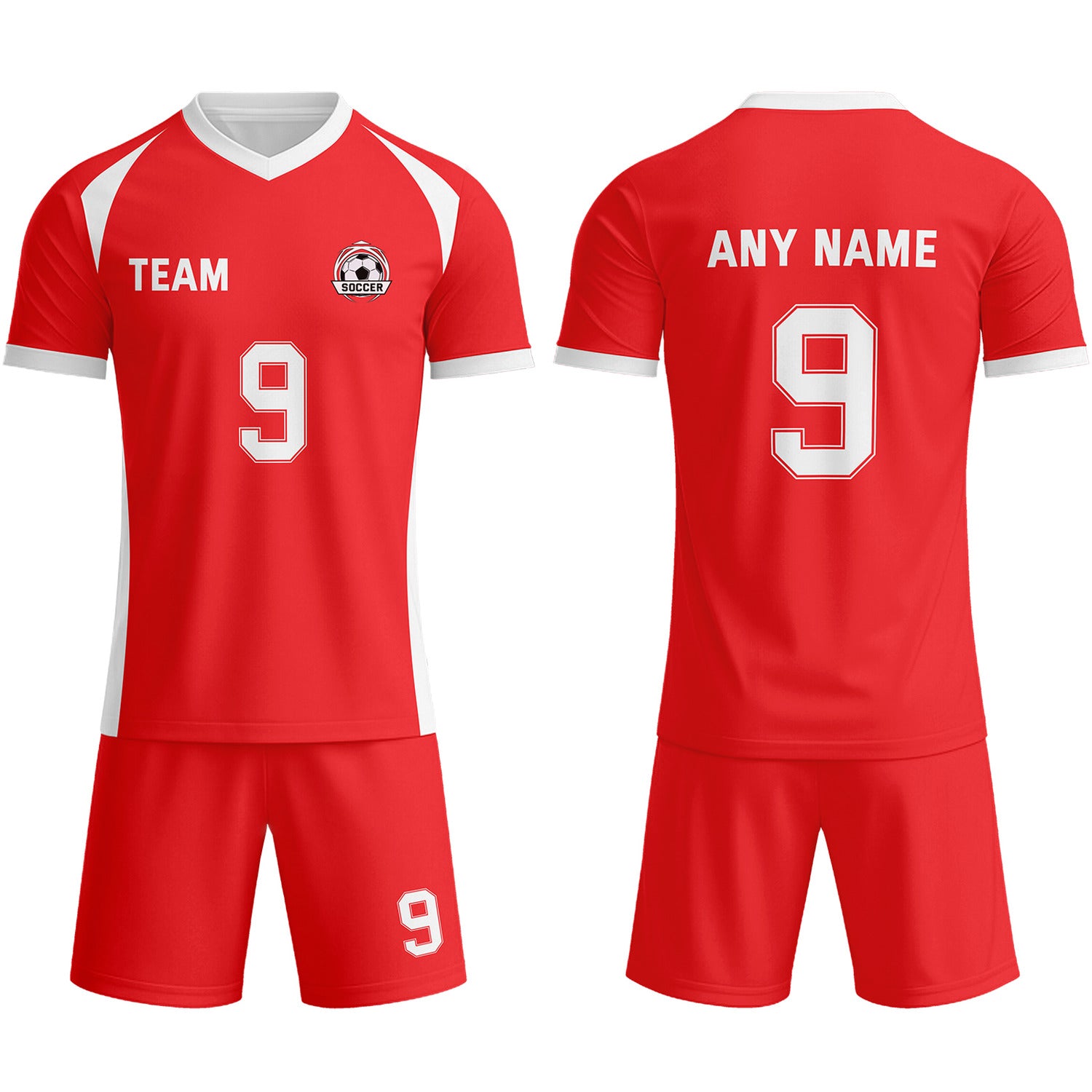 Custom Red & White Soccer Uniform Set - Personalized Team Name & Number | Vosoli