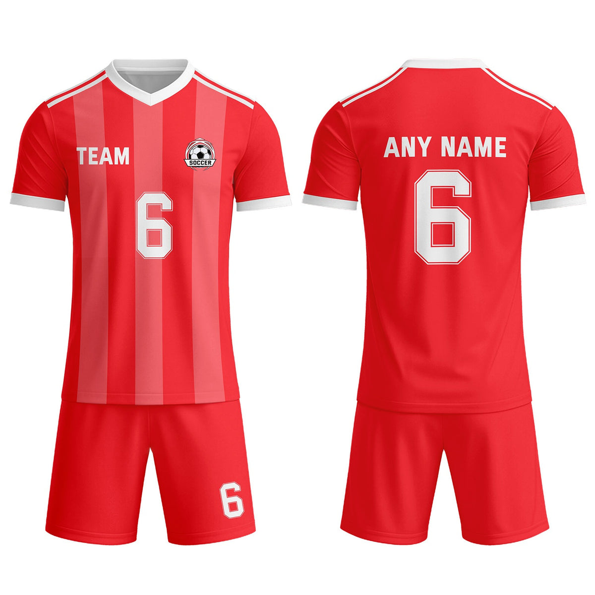 Custom Red &amp; White Striped Soccer Uniform Set for Teams &amp; Individuals | Vosoli