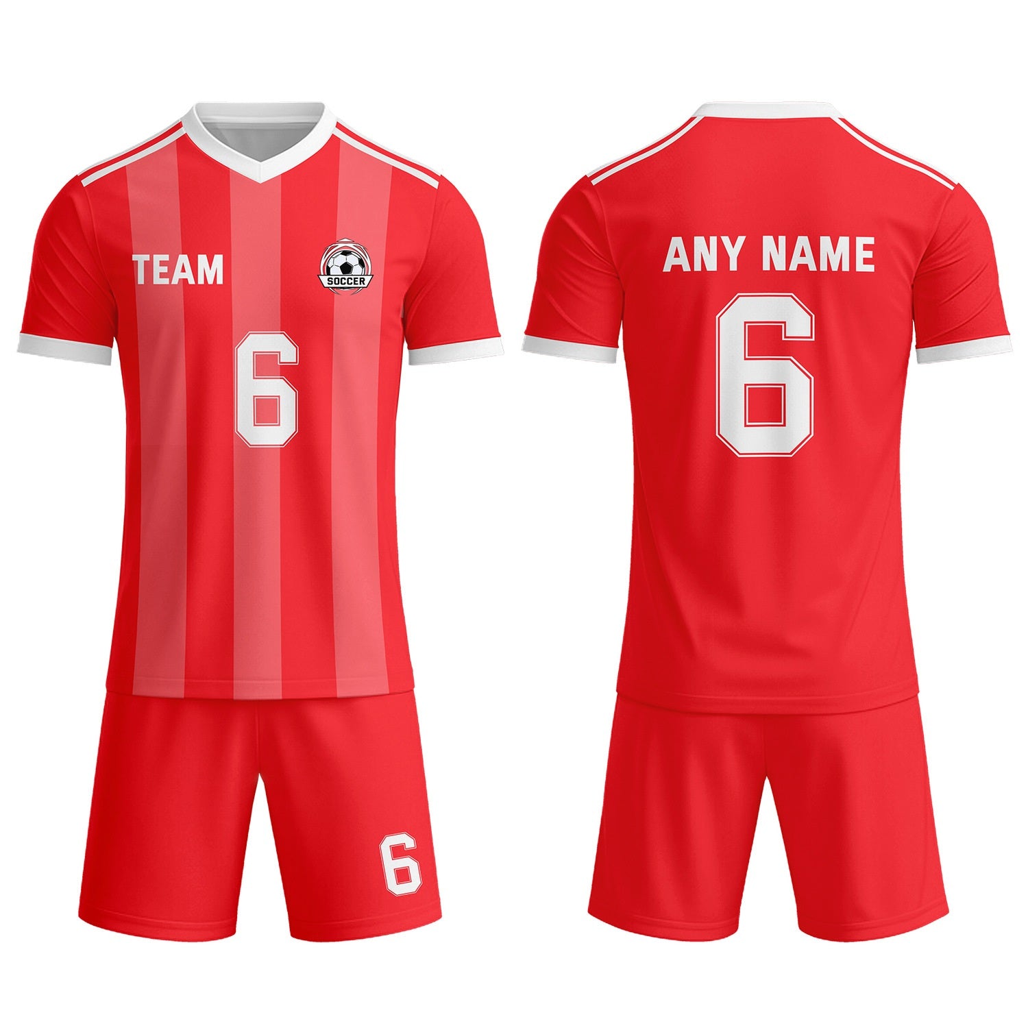 Custom Red & White Striped Soccer Uniform Set for Teams & Individuals | Vosoli
