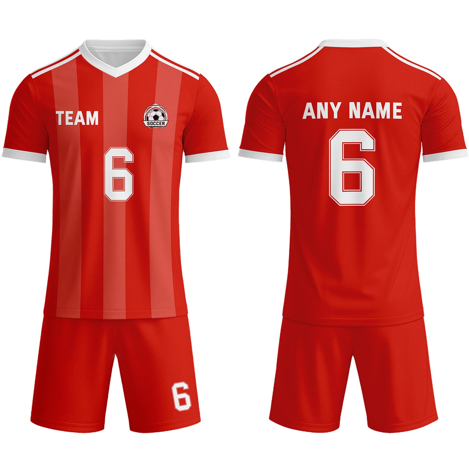 Custom Red & White Striped Soccer Uniform Set for Teams & Individuals | Vosoli
