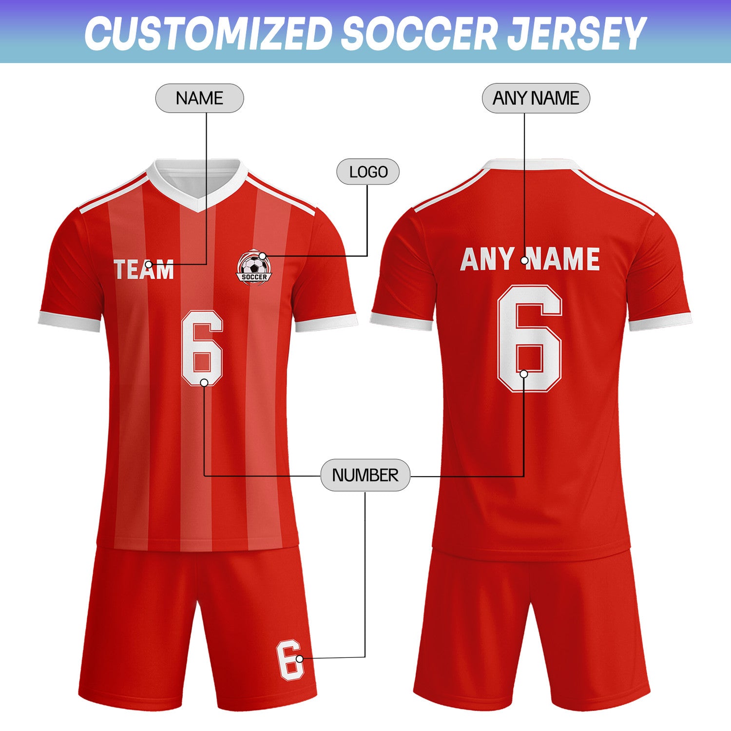 Custom Red & White Striped Soccer Uniform Set for Teams & Individuals | Vosoli