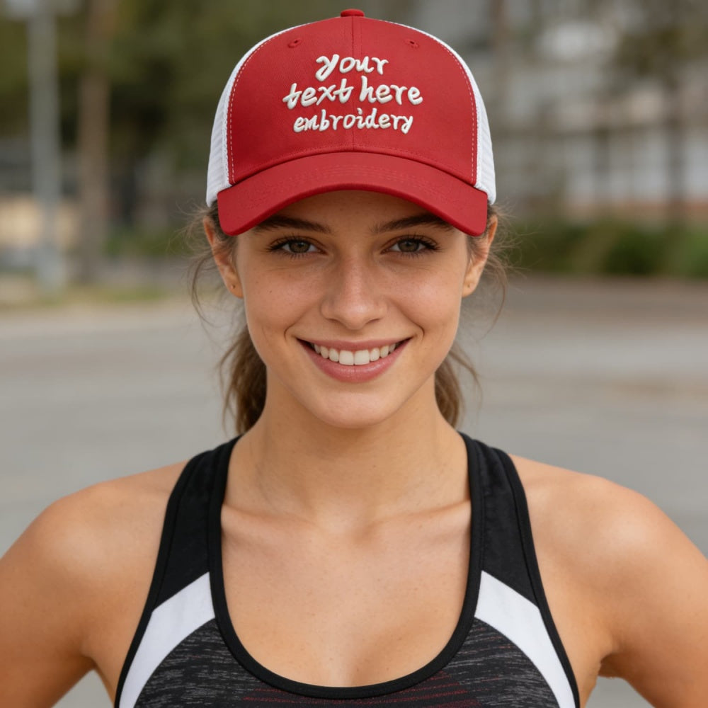 Vosoli Red White Trucker Cap - Custom Embroidered Personalized Hat