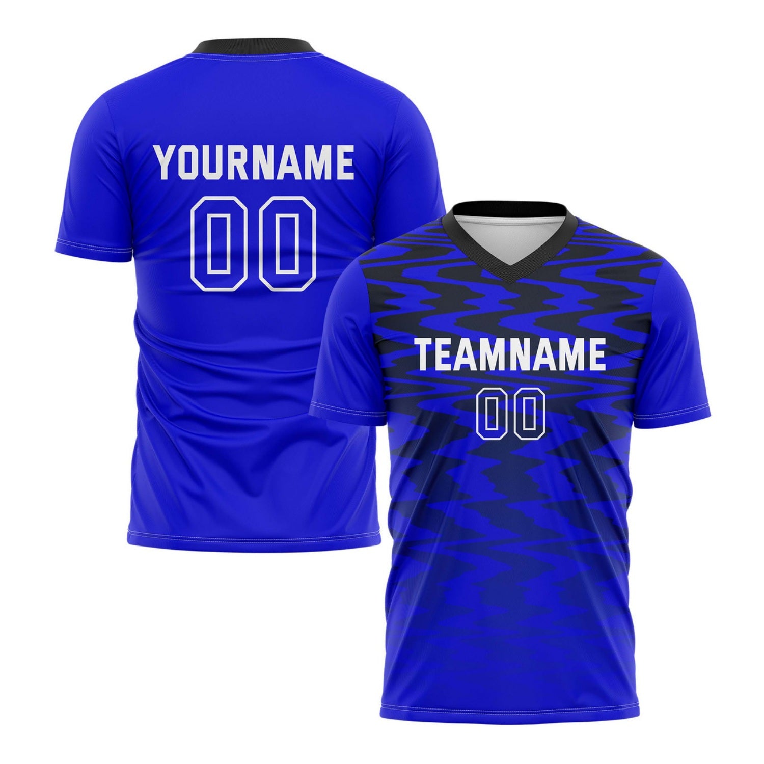 Custom Royal Blue & Black Wave Pattern Soccer Jersey for Teams & Individuals | Vosoli