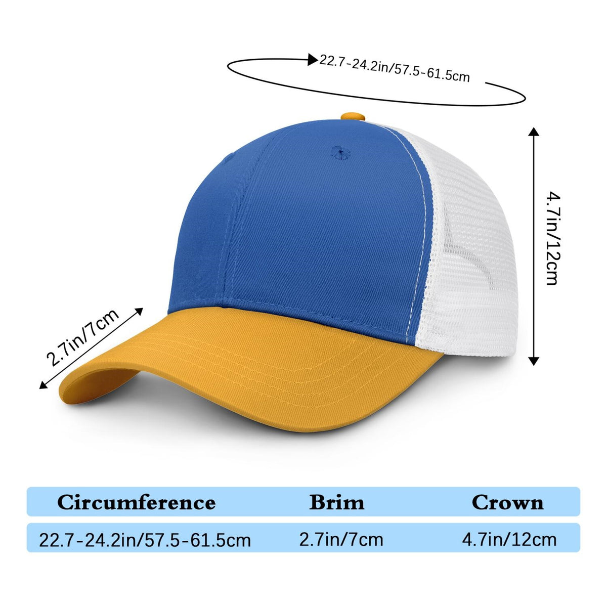 Vosoli Royal Blue & Gold Two-Tone Baseball Trucker Hat - Unisex Custom 3D Embroidery or Print