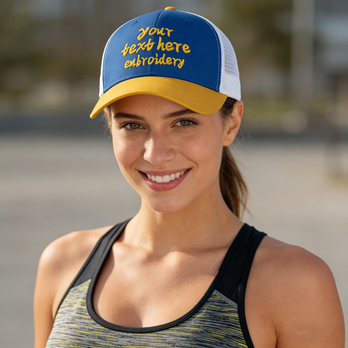 Vosoli Royal Blue &amp; Gold Two-Tone Baseball Trucker Hat - Unisex Custom 3D Embroidery or Print