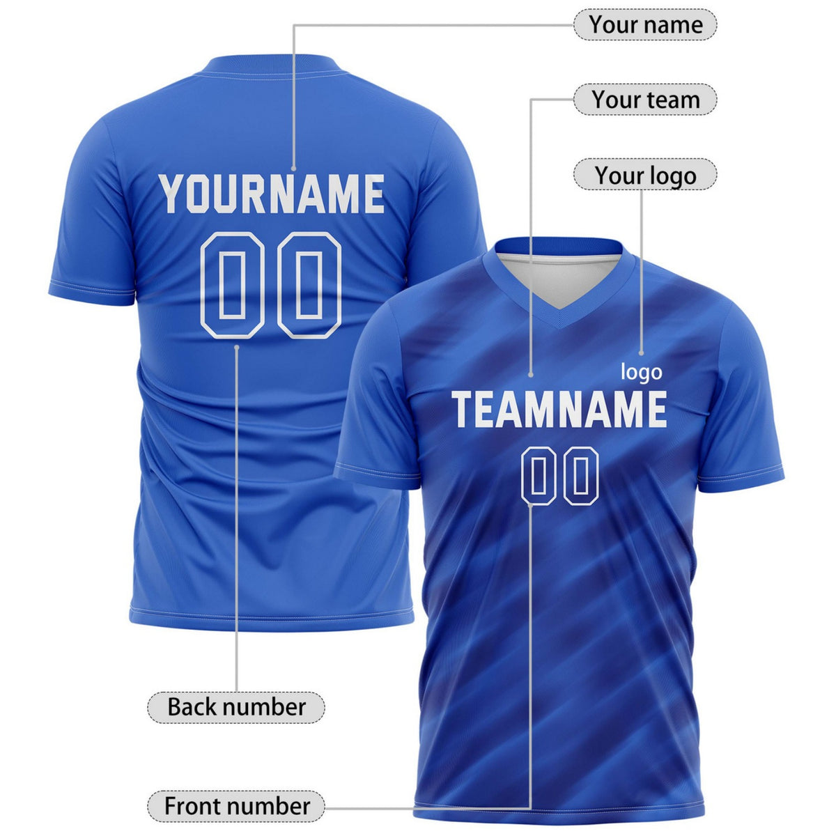 Custom Royal Blue Gradient Stripe Soccer Jersey for Teams & Individuals | Vosoli