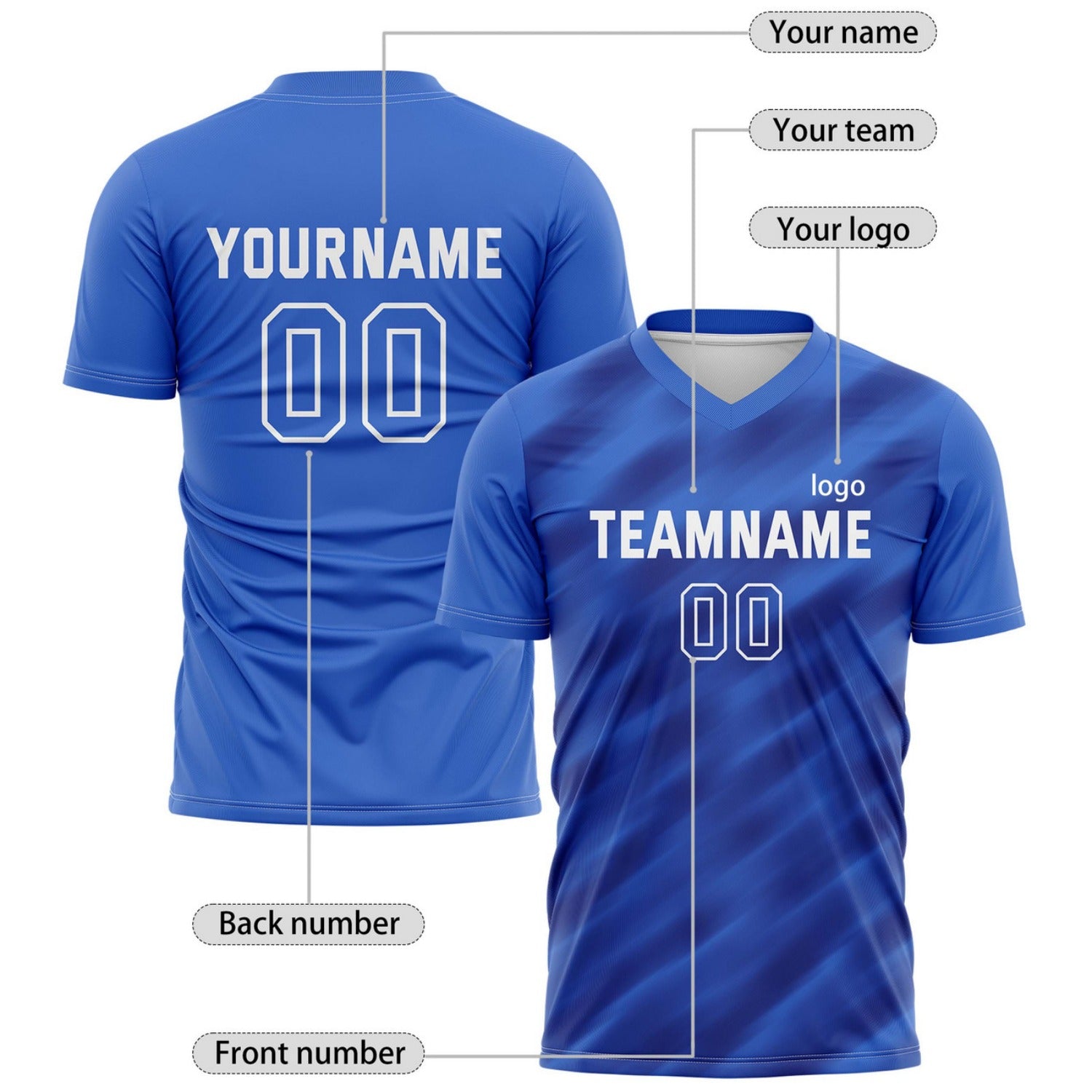 Custom Royal Blue Gradient Stripe Soccer Jersey for Teams & Individuals | Vosoli