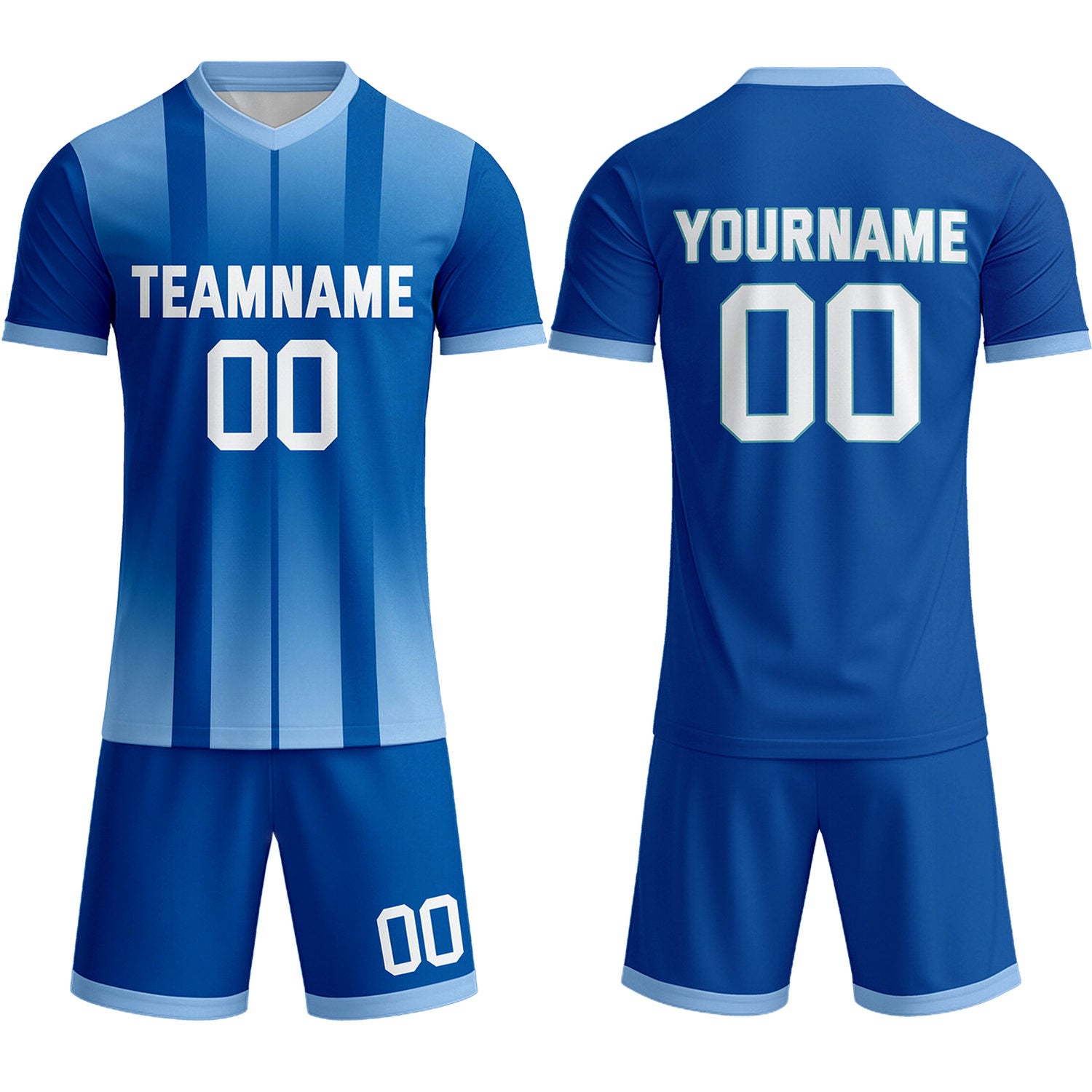 Custom Royal Blue & Light Blue Stripe Gradient Soccer Uniform Set for Teams & Individuals | Vosoli